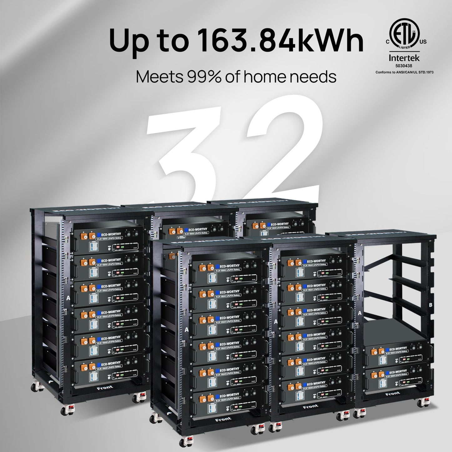 ECO - WORTHY 48V 100Ah Server Rack Battery | 5.12kWh V3 Lithium Battery | UL1973 | UL9540A | CEC - lithium battery - ECO - WORTHY