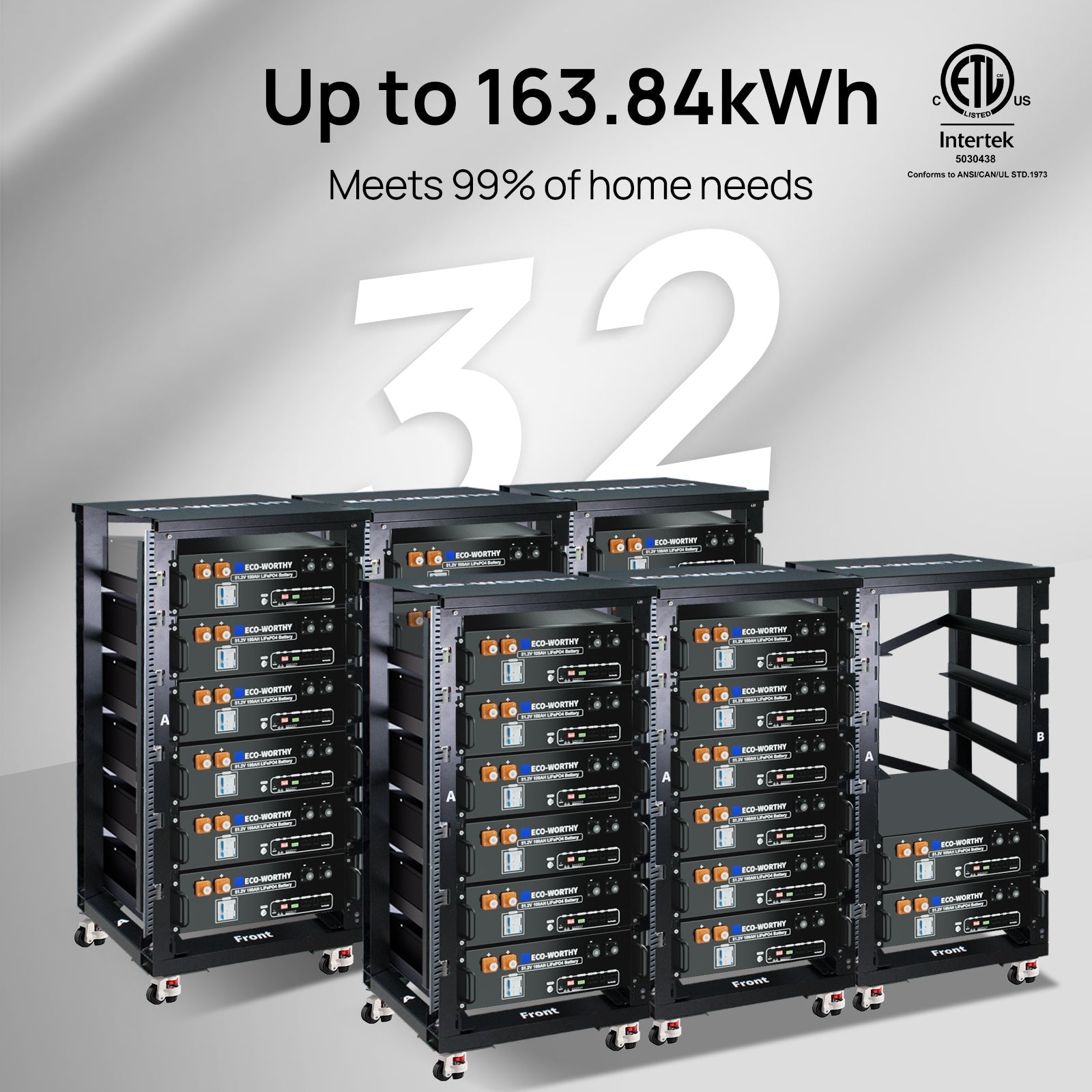 ECO - WORTHY 48V 100Ah Server Rack Battery | 5.12kWh V3 Lithium Battery | UL1973 | UL9540A | CEC - lithium battery - ECO - WORTHY