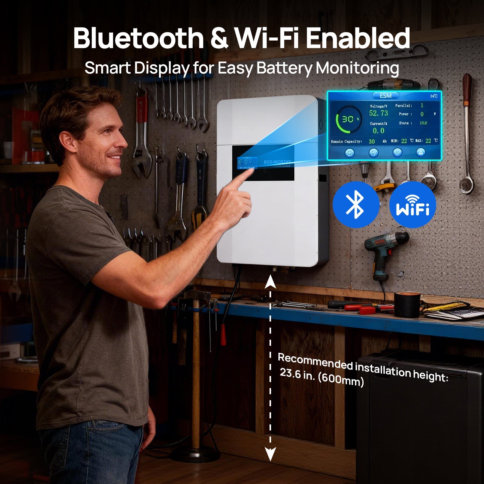 ECO - WORTHY 48V 100AH Wall - Mount Battery | Bluetooth & WiFi | Low - Temp Ready | 10 Years Warranty - lithium battery - ECO - WORTHY