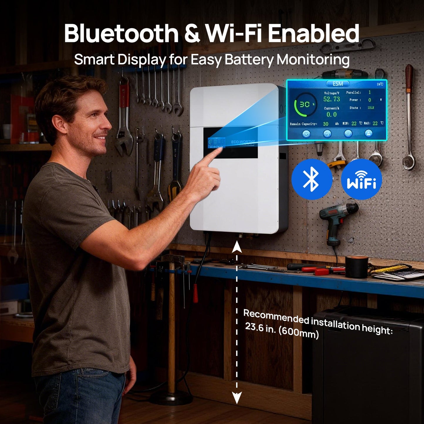 ECO - WORTHY 48V 100AH Wall - Mount Battery | Bluetooth & WiFi | Low - Temp Ready | 10 Years Warranty - lithium battery - ECO - WORTHY