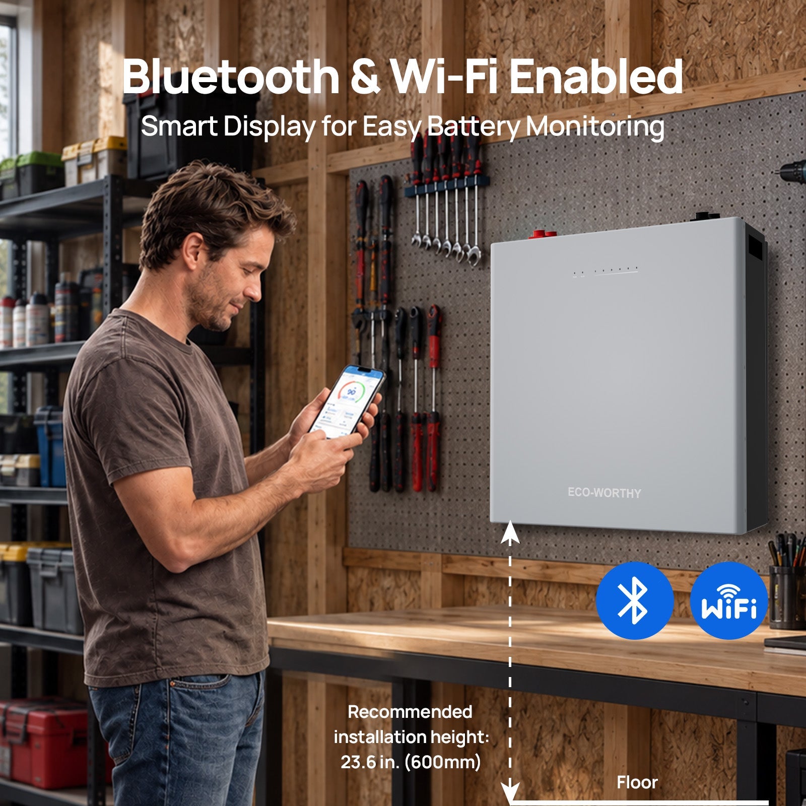 ECO-WORTHY 48V 100AH Wall-Mount Battery | Bluetooth & WiFi | Low - Temp Ready | 10 Years Warranty-lithium battery-ECO-WORTHY