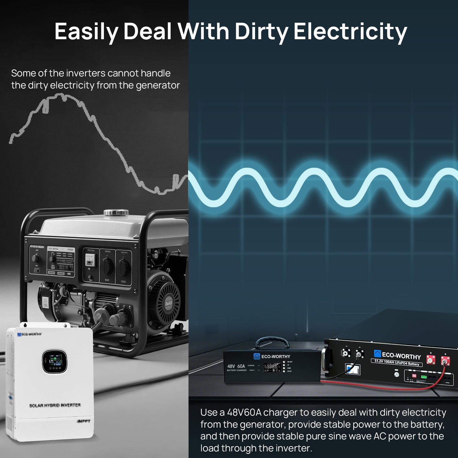 ECO - WORTHY 48V 60A Battery Charger | 3.2KW Max Output | Soft Start |120V 240V AC Input | (Version2) - battery accessories - ECO - WORTHY