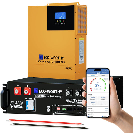 ECO - WORTHY 5.12KWh Home Backup Power With 48V 100Ah LiFePO4 And 3500W 48V Off - Grid Inverter - charge inverter - ECO - WORTHY