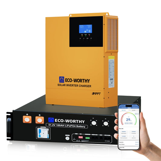 ECO - WORTHY 5.12KWh Home Backup Power With 48V 100Ah LiFePO4 And 3500W 48V Off - Grid Inverter - charge inverter - ECO - WORTHY