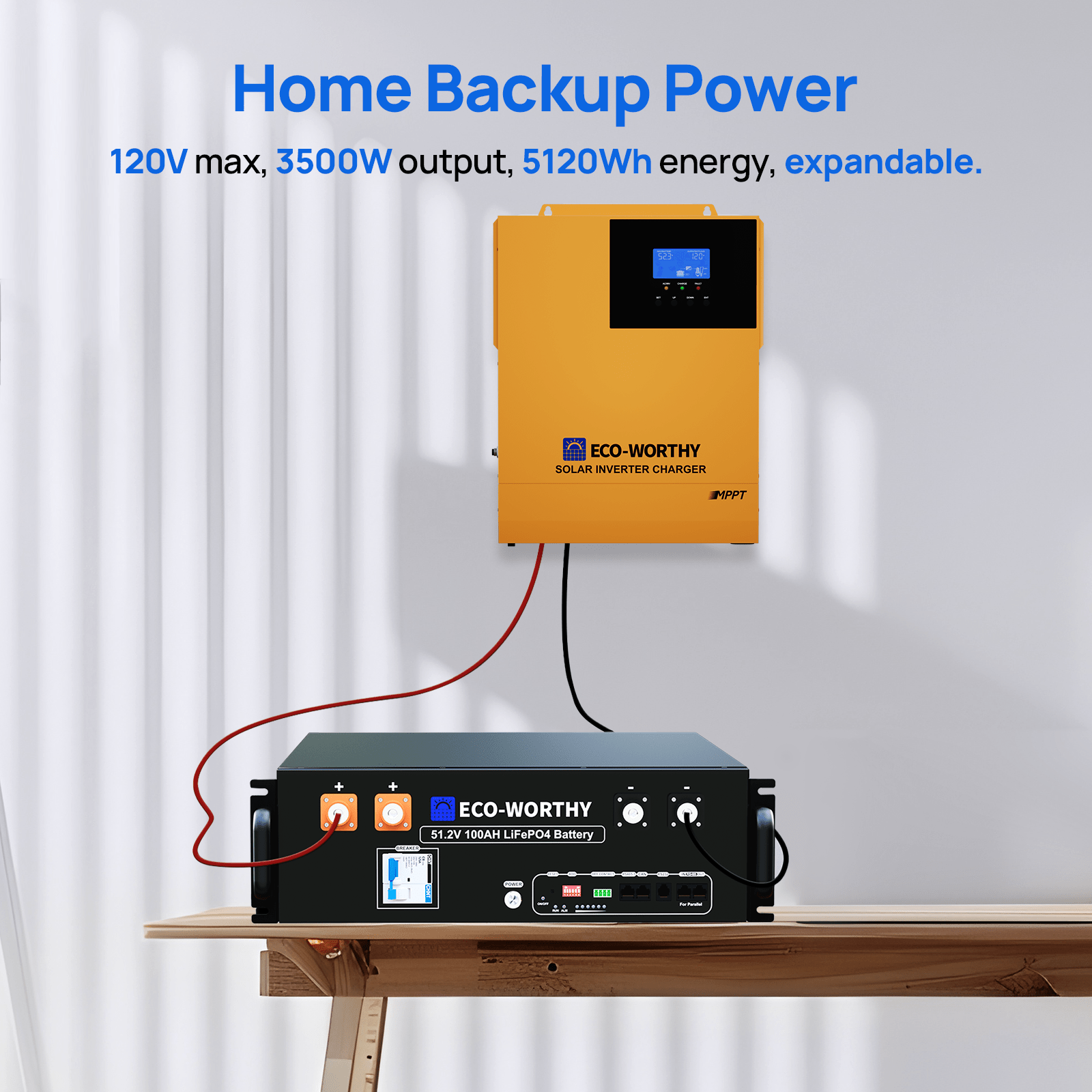ECO - WORTHY 5.12KWh Home Backup Power With 48V 100Ah LiFePO4 And 3500W 48V Off - Grid Inverter - charge inverter - ECO - WORTHY