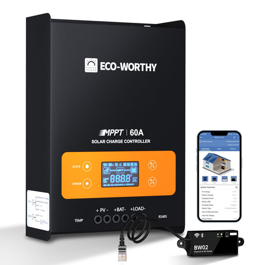 ECO-WORTHY 60A MPPT Solar Charge Controller with Bluetooth & WiFi | Max PV Input 150V,12/24/36/48V Solar Panel Regulator for Lead-Acid/Lifepo4 Battery...