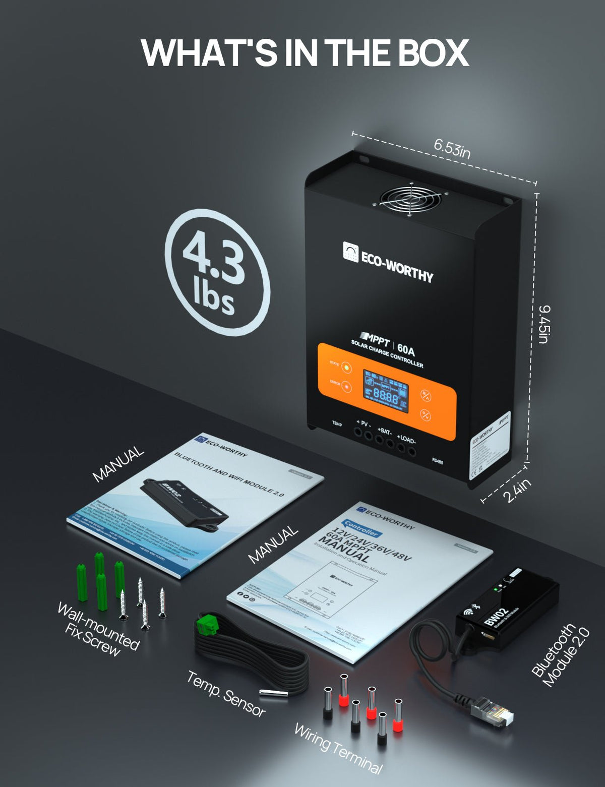 ECO-WORTHY 60A MPPT Solar Charge Controller with Bluetooth & WiFi | Max PV Input 150V,12/24/36/48V Solar Panel Regulator for Lead-Acid/Lifepo4 Battery...