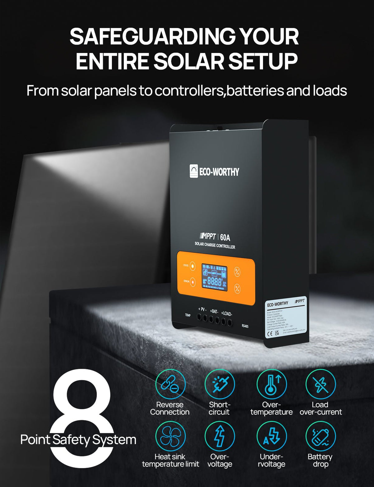 ECO-WORTHY 60A MPPT Solar Charge Controller with Bluetooth & WiFi | Max PV Input 150V,12/24/36/48V Solar Panel Regulator for Lead-Acid/Lifepo4 Battery...