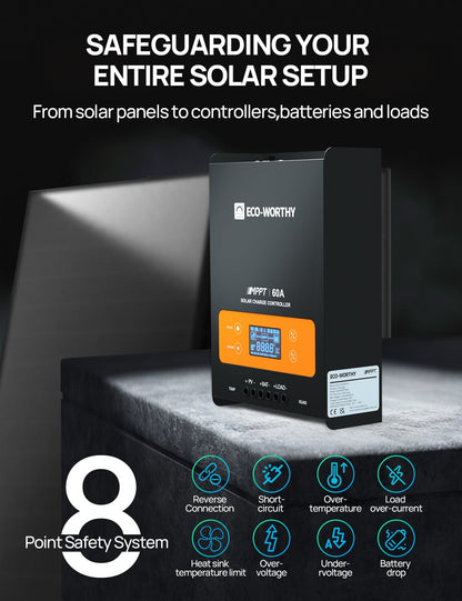 ECO-WORTHY 60A MPPT Solar Charge Controller with Bluetooth & WiFi | Max PV Input 150V,12/24/36/48V Solar Panel Regulator for Lead-Acid/Lifepo4 Battery...