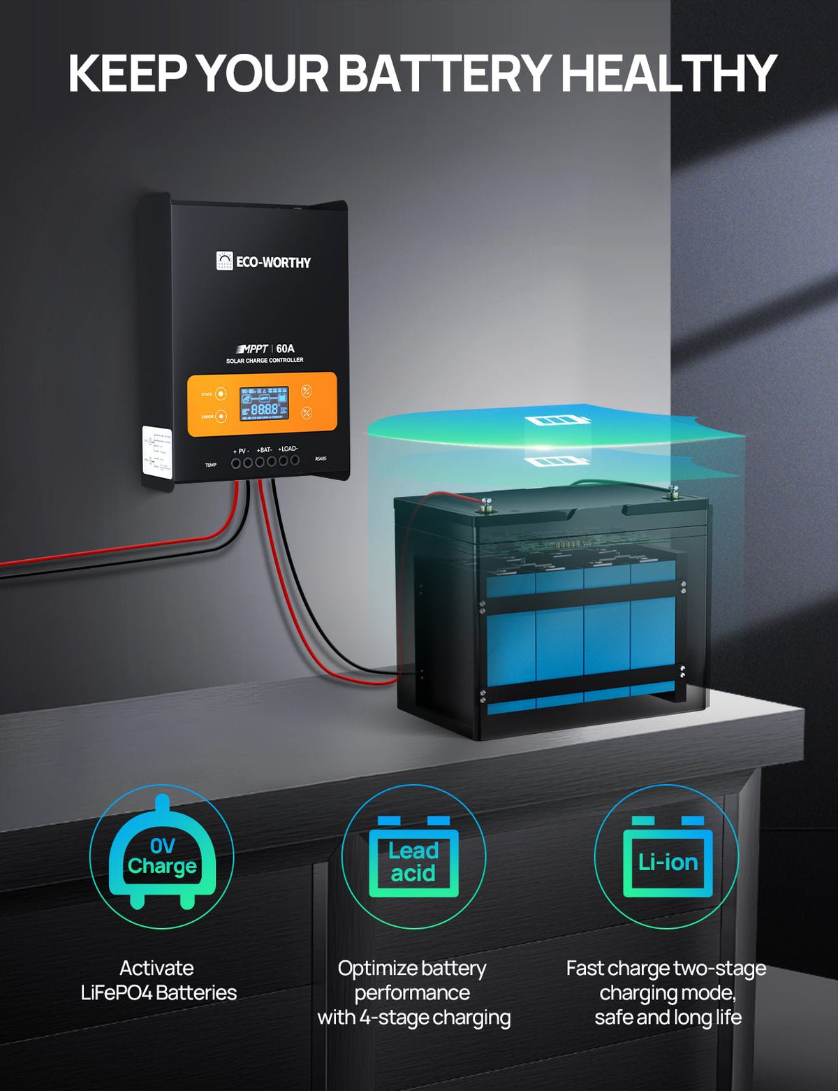 ECO-WORTHY 60A MPPT Solar Charge Controller with Bluetooth & WiFi | Max PV Input 150V,12/24/36/48V Solar Panel Regulator for Lead-Acid/Lifepo4 Battery...