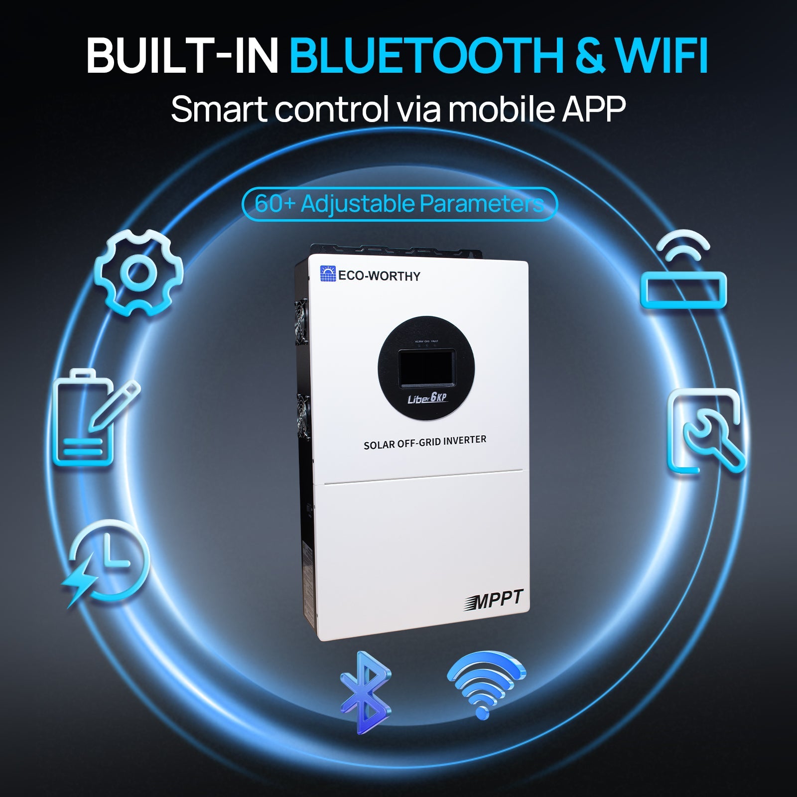 Eco-Worthy 6KW V2 Solar Off-grid Split-phase AIO Inverter, 48Vdc to 120Vac/240Vac, 9kW@500V PV Input - charge inverter - ECO-WORTHY