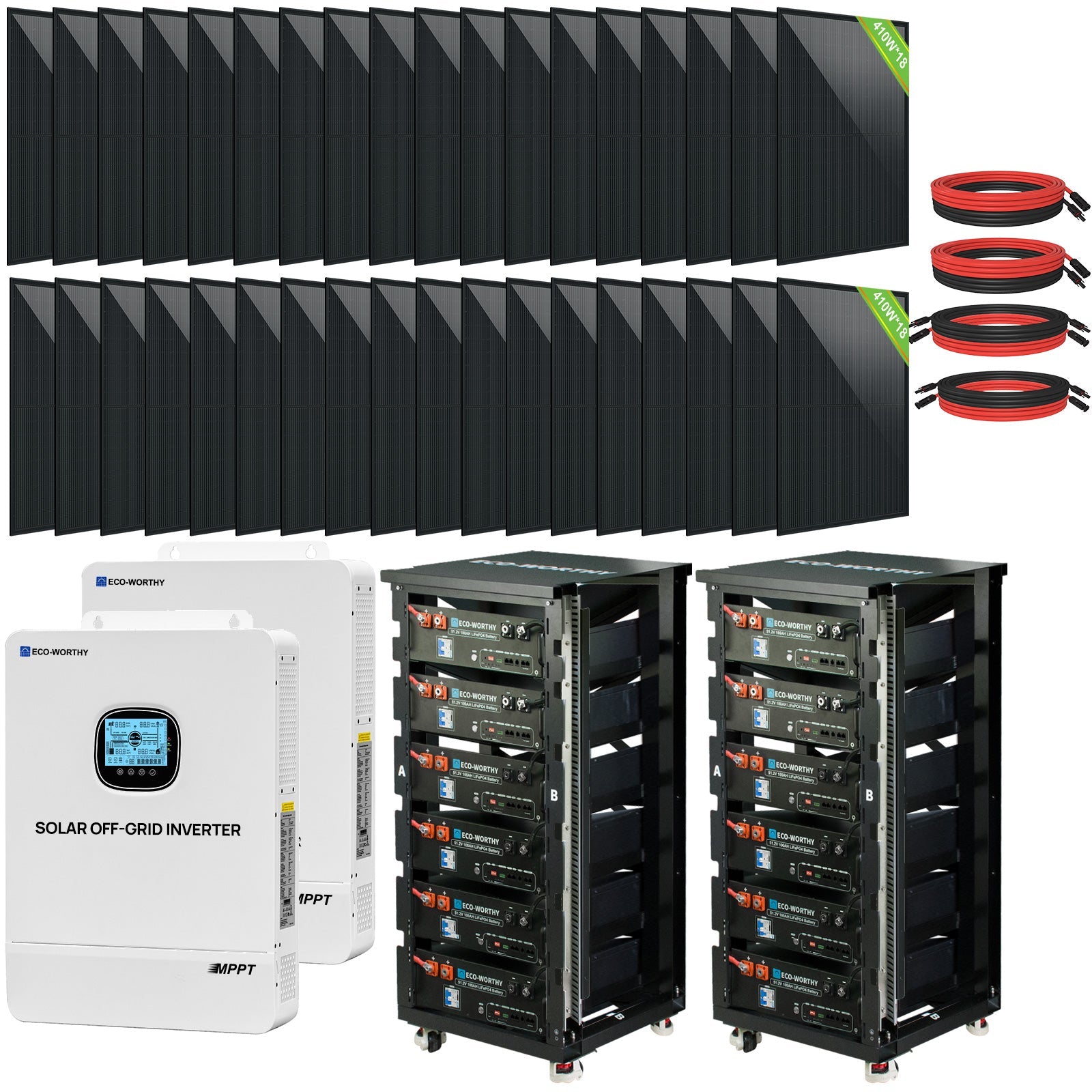 ECO - WORTHY Complete Off - Grid Solar Power System - 10000W 120/240V Output | 20.48kWh/61.44kWh Lithium Battery | 4920 Watts/14760Watts PV Input - kits - ECO - WORTHY