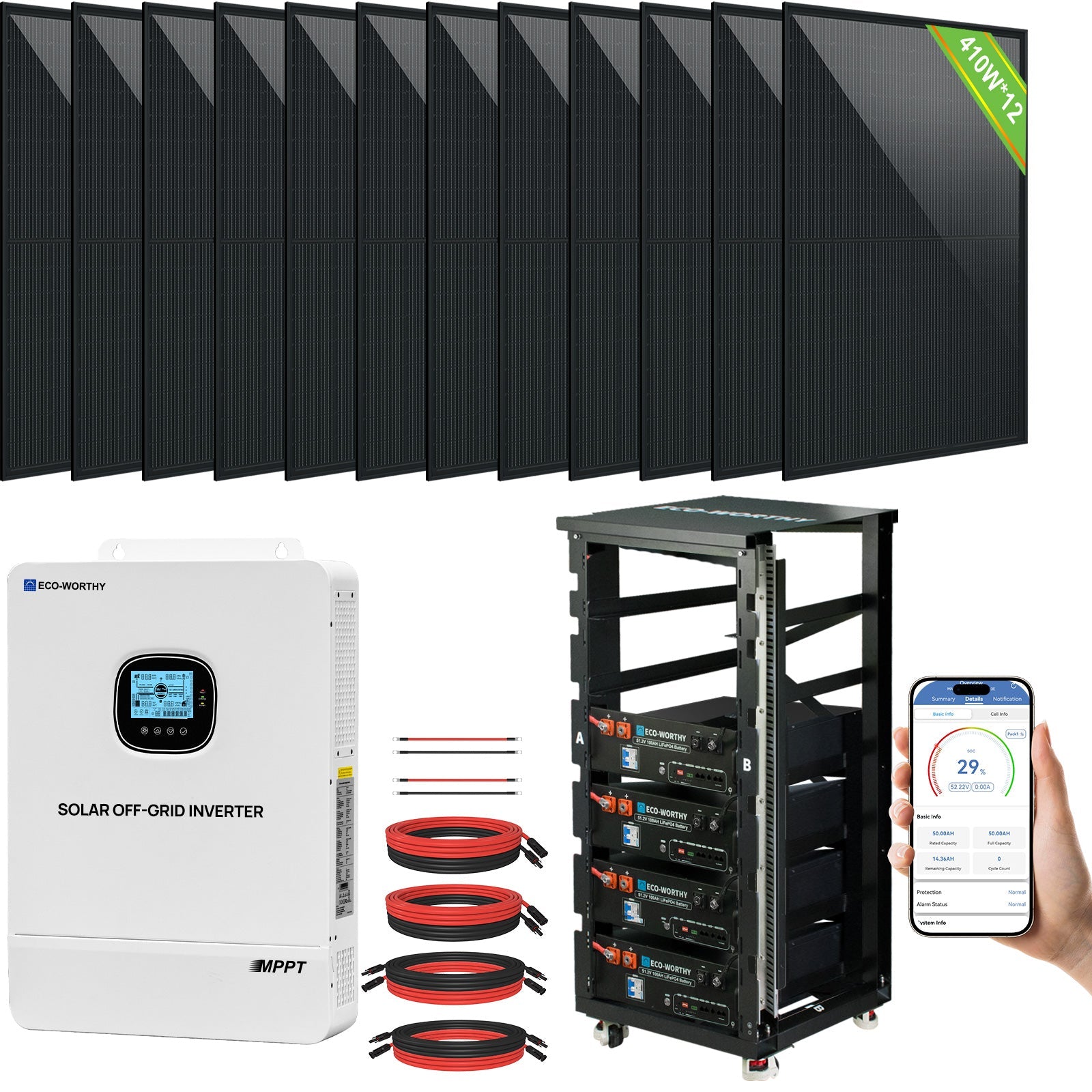 ECO - WORTHY Complete Off - Grid Solar Power System - 10000W 120/240V Output | 20.48kWh/61.44kWh Lithium Battery | 4920 Watts/14760Watts PV Input - kits - ECO - WORTHY