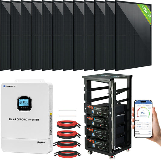 ECO - WORTHY Complete Off - Grid Solar Power System - 10000W 120/240V Output | 20.48kWh/61.44kWh Lithium Battery | 4920 Watts/14760Watts PV Input - kits - ECO - WORTHY