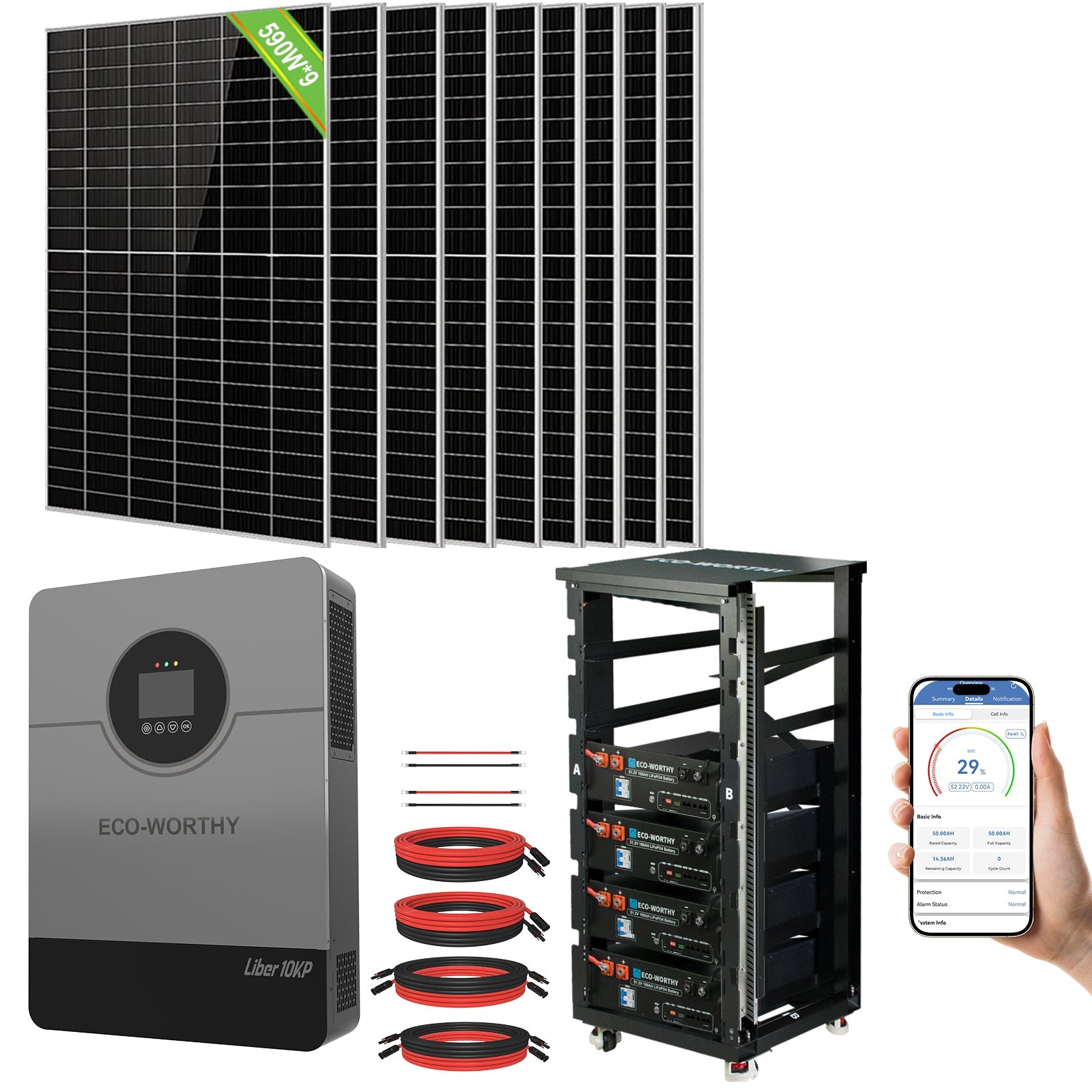 Complete Off Grid Solar Power System 20.48kWh 61.44kWh Battery 10000W 120 240V 5310W 15340W PV