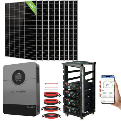 Eco-Worthy Complete Off-Grid Solar Power System |20.48kWh/61.44kWh Battery | 10000W 120/240V | 5310W/15340W PV - kits - ECO-WORTHY