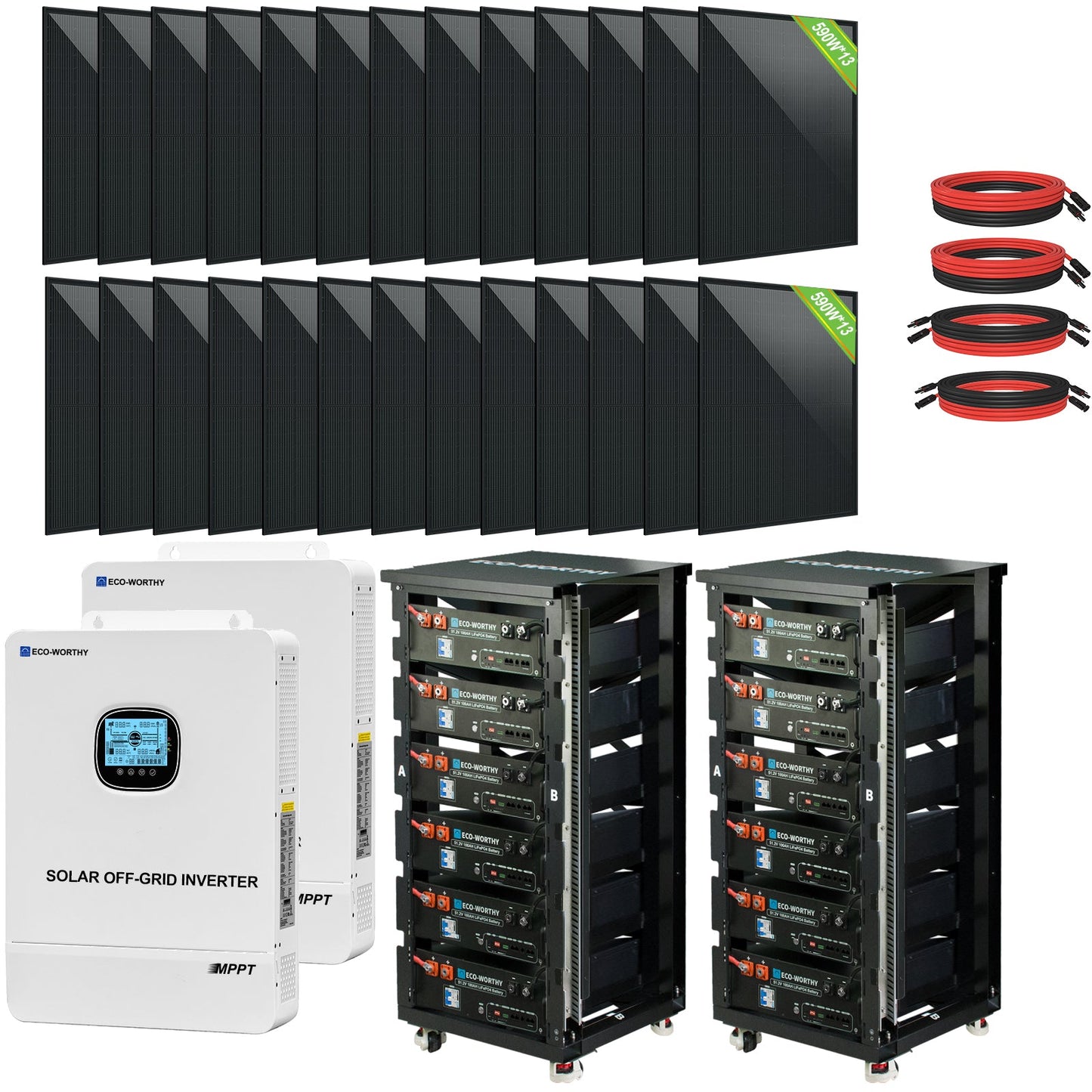 Eco - Worthy Complete Off - Grid Solar Power System |20.48kWh/61.44kWh Battery | 10000W 120/240V | 5310W/15340W PV - kits - ECO - WORTHY