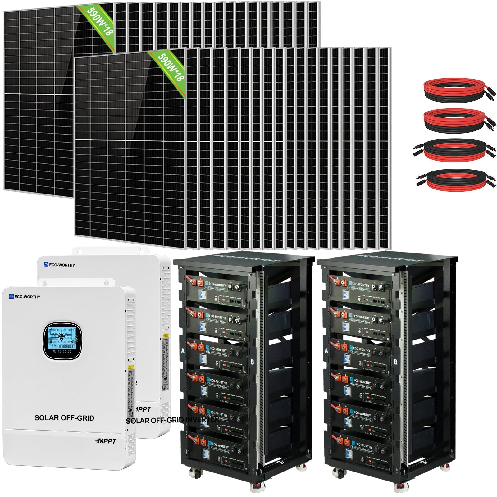 Eco - Worthy Complete Off - Grid Solar Power System |20.48kWh/61.44kWh Battery | 10000W 120/240V | 5310W/15340W PV - kits - ECO - WORTHY