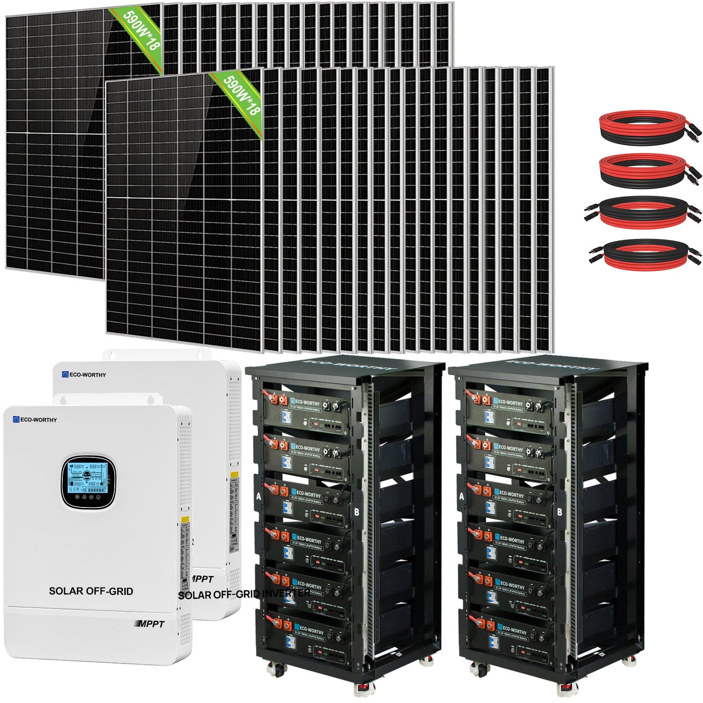 Eco - Worthy Complete Off - Grid Solar Power System |20.48kWh/61.44kWh Battery | 10000W 120/240V | 5310W/15340W PV - kits - ECO - WORTHY