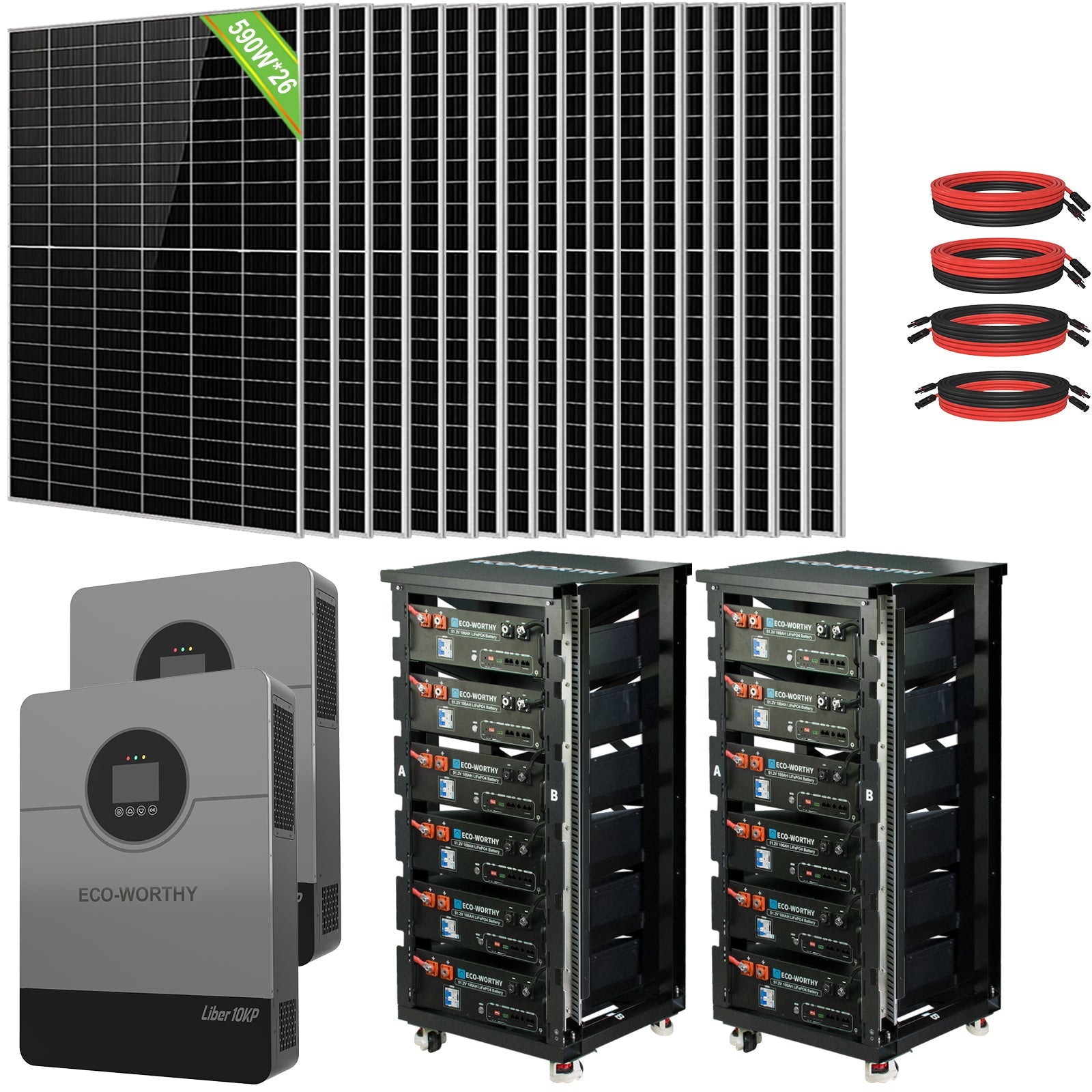 Eco-Worthy Complete Off-Grid Solar Power System |20.48kWh/61.44kWh Battery | 10000W 120/240V | 5310W/15340W PV - kits - ECO-WORTHY