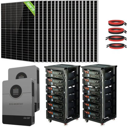 Eco-Worthy Complete Off-Grid Solar Power System |20.48kWh/61.44kWh Battery | 10000W 120/240V | 5310W/15340W PV - kits - ECO-WORTHY