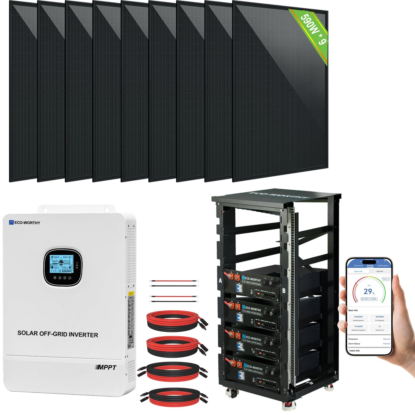 Eco - Worthy Complete Off - Grid Solar Power System |20.48kWh/61.44kWh Battery | 10000W 120/240V | 5310W/15340W PV - kits - ECO - WORTHY