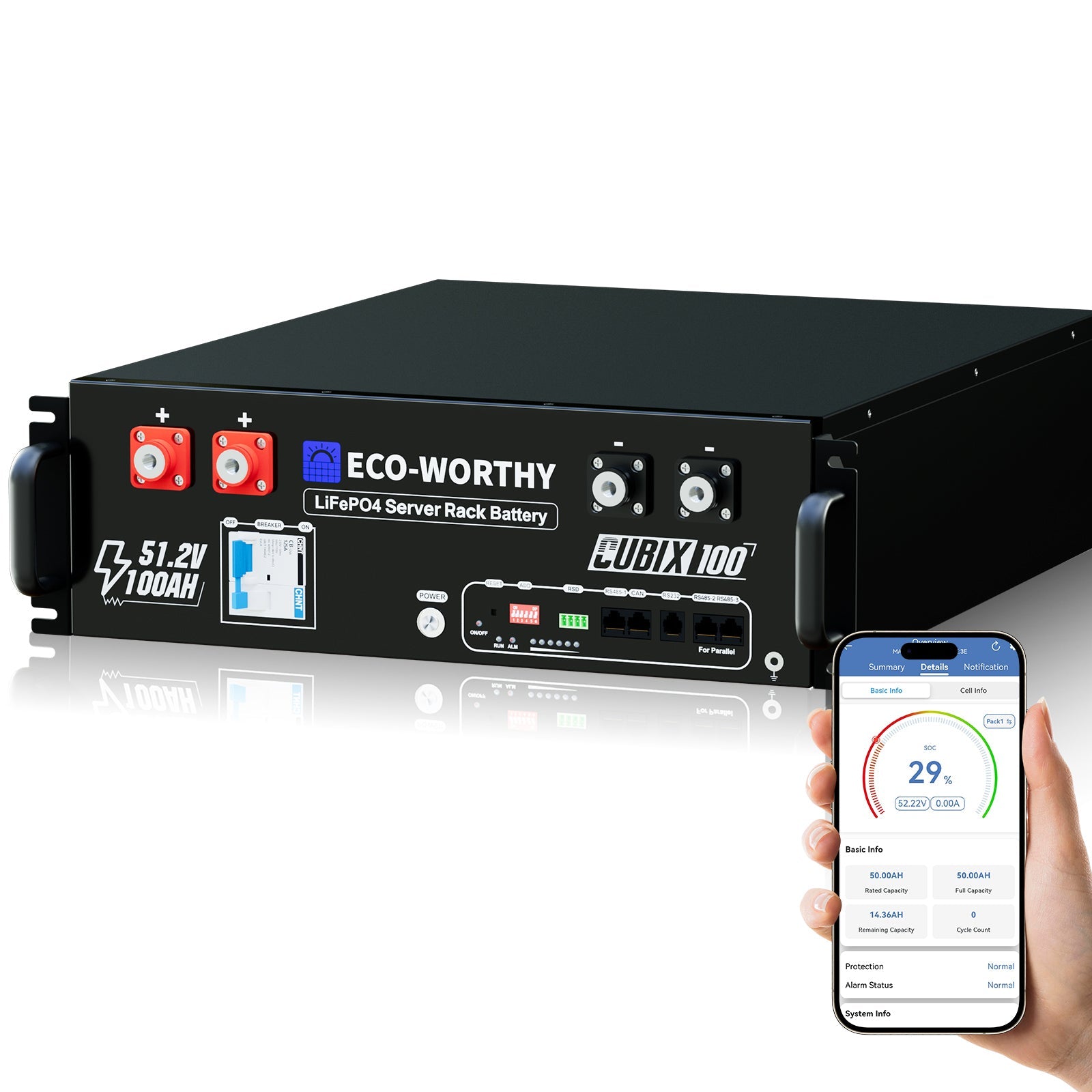 ECO - WORTHY Cubix 100 | 48V 100Ah Server Rack Battery | Bluetooth & WiFi | 10 Years Warranty | UL1973 | UL9540A | CEC - lithium battery - ECO - WORTHY