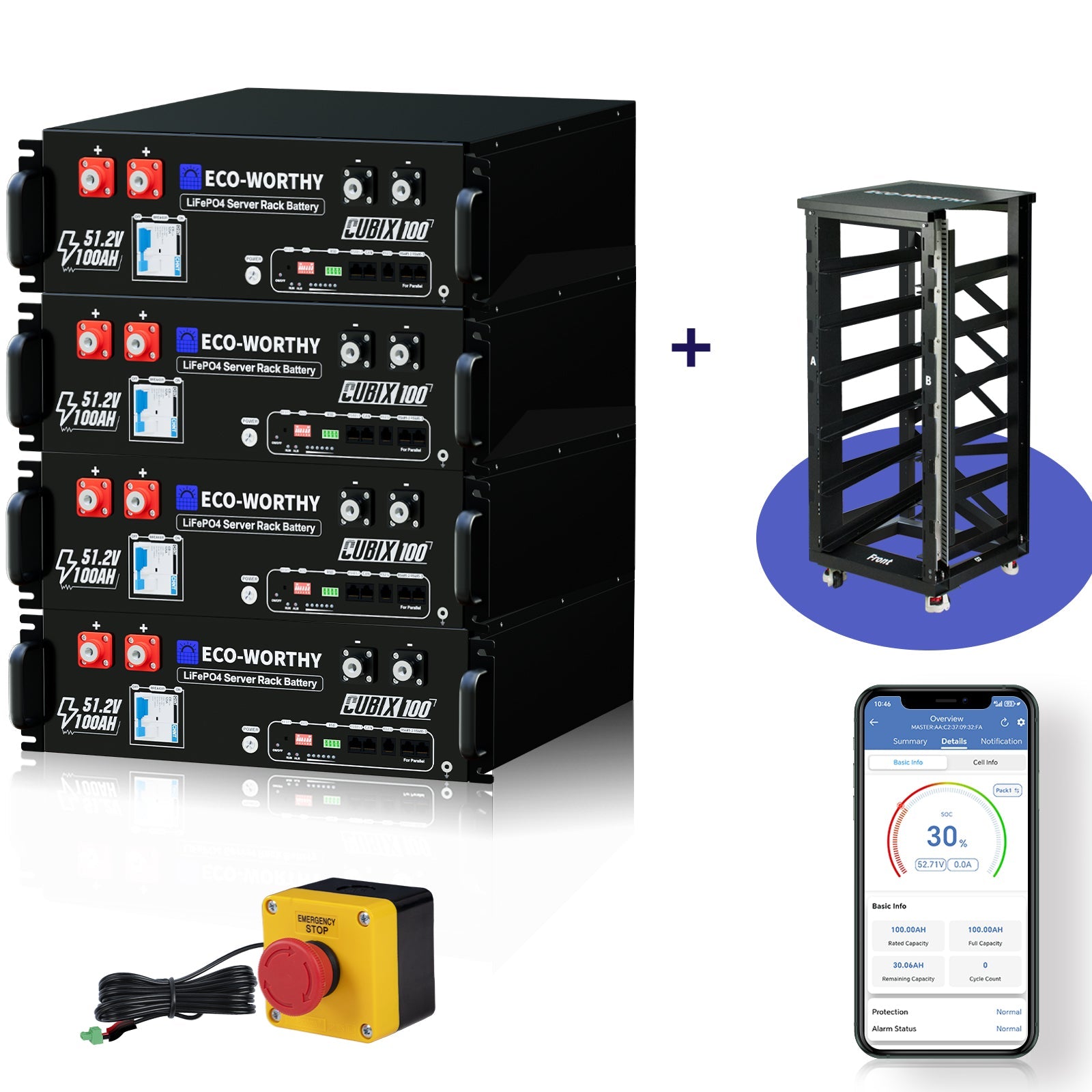 ECO - WORTHY Cubix 100 | 48V 100Ah Server Rack Battery | Bluetooth & WiFi | 10 Years Warranty | UL1973 | UL9540A | CEC - lithium battery - ECO - WORTHY