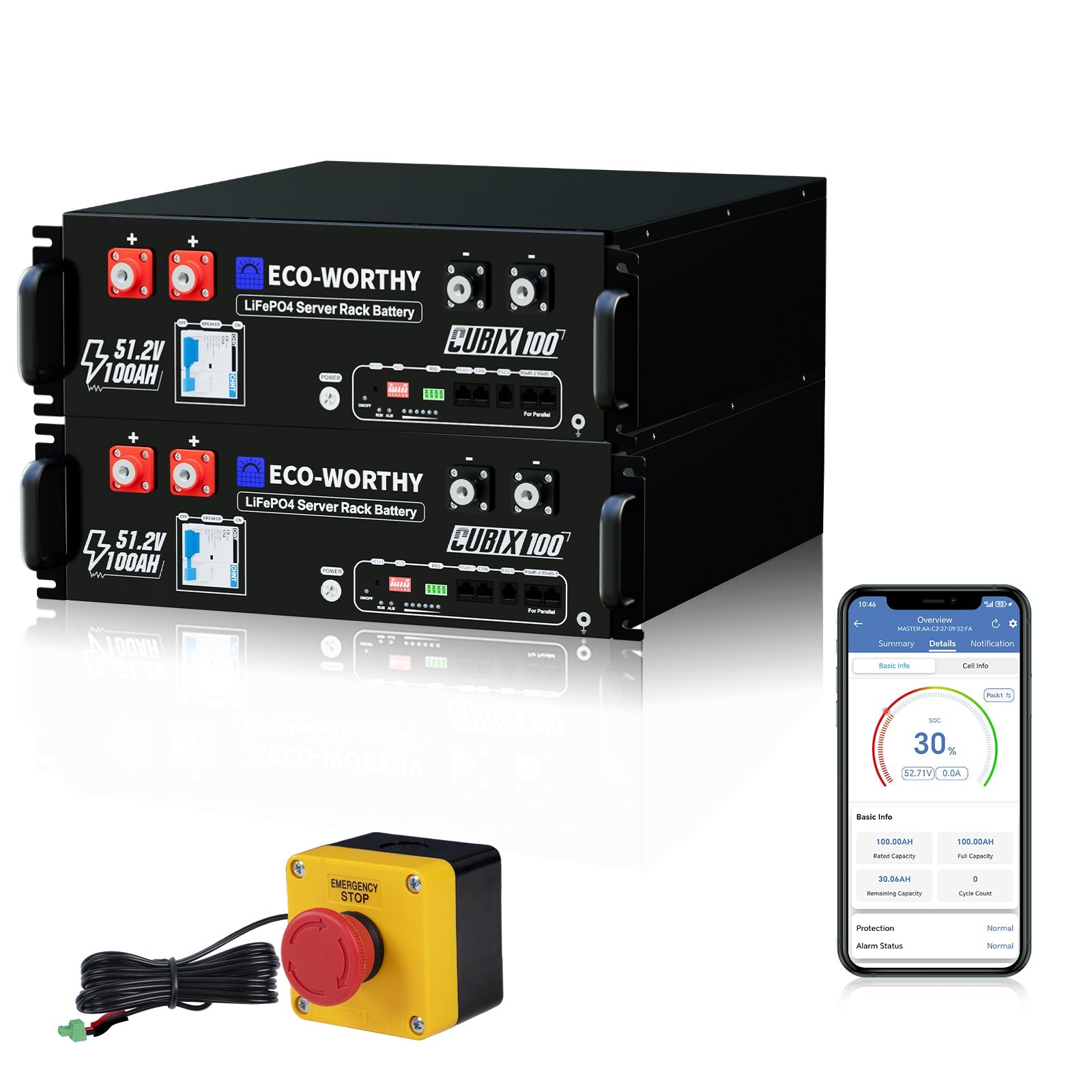 ECO - WORTHY Cubix 100 | 48V 100Ah Server Rack Battery | Bluetooth & WiFi | 10 Years Warranty | UL1973 | UL9540A | CEC - lithium battery - ECO - WORTHY