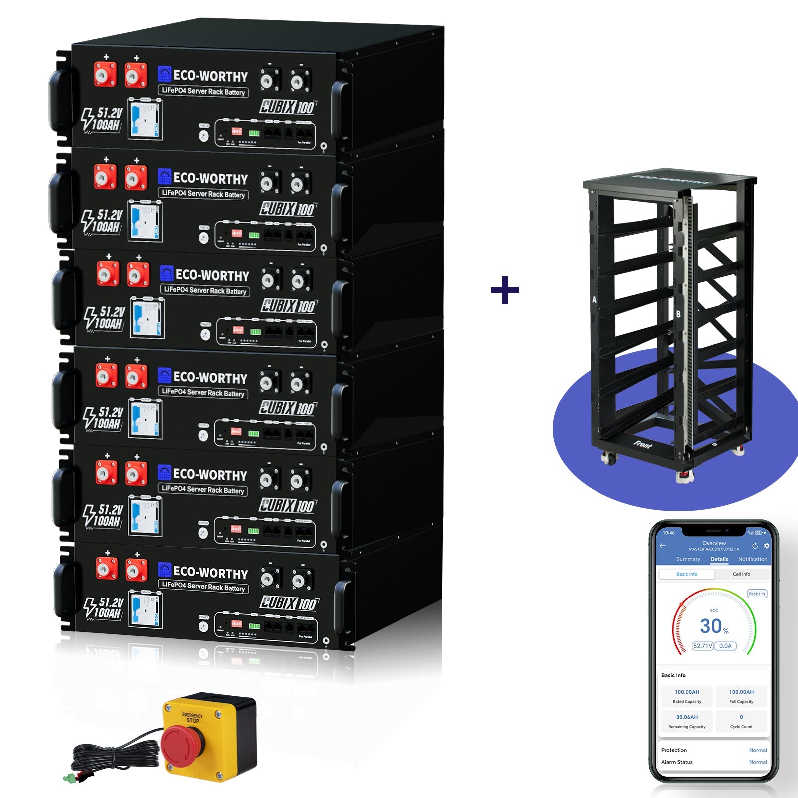 ECO - WORTHY Cubix 100 | 48V 100Ah Server Rack Battery | Bluetooth & WiFi | 10 Years Warranty | UL1973 | UL9540A | CEC - lithium battery - ECO - WORTHY