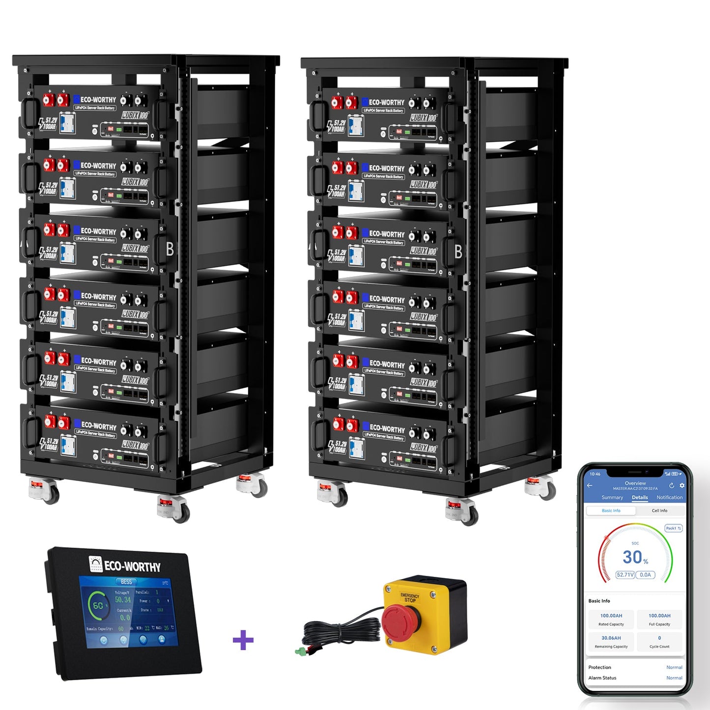 ECO - WORTHY Cubix 100 | 48V 100Ah Server Rack Battery | Bluetooth & WiFi | 10 Years Warranty | UL1973 | UL9540A | CEC - lithium battery - ECO - WORTHY