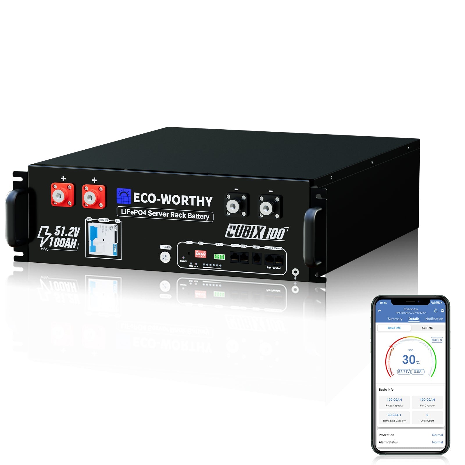 ECO - WORTHY Cubix 100 | 48V 100Ah Server Rack Battery | Bluetooth & WiFi | 10 Years Warranty | UL1973 | UL9540A | CEC - lithium battery - ECO - WORTHY