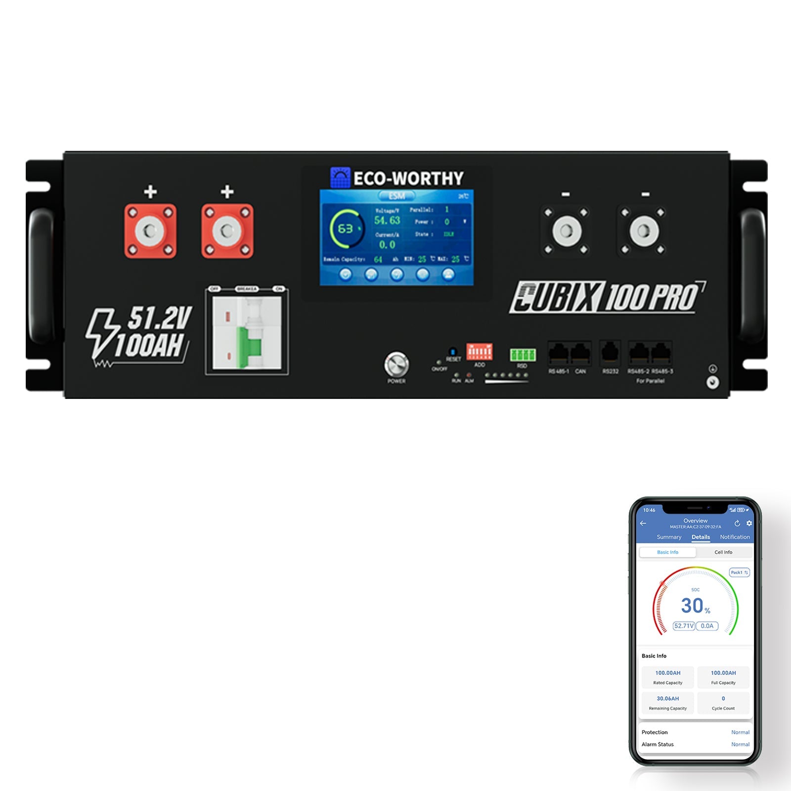 ECO - WORTHY Cubix 100 Pro | 48V 100AH Server Rack Battery | Bluetooth & WiFi | Low - Temp Charge | 10 Years Warranty - lithium battery - ECO - WORTHY