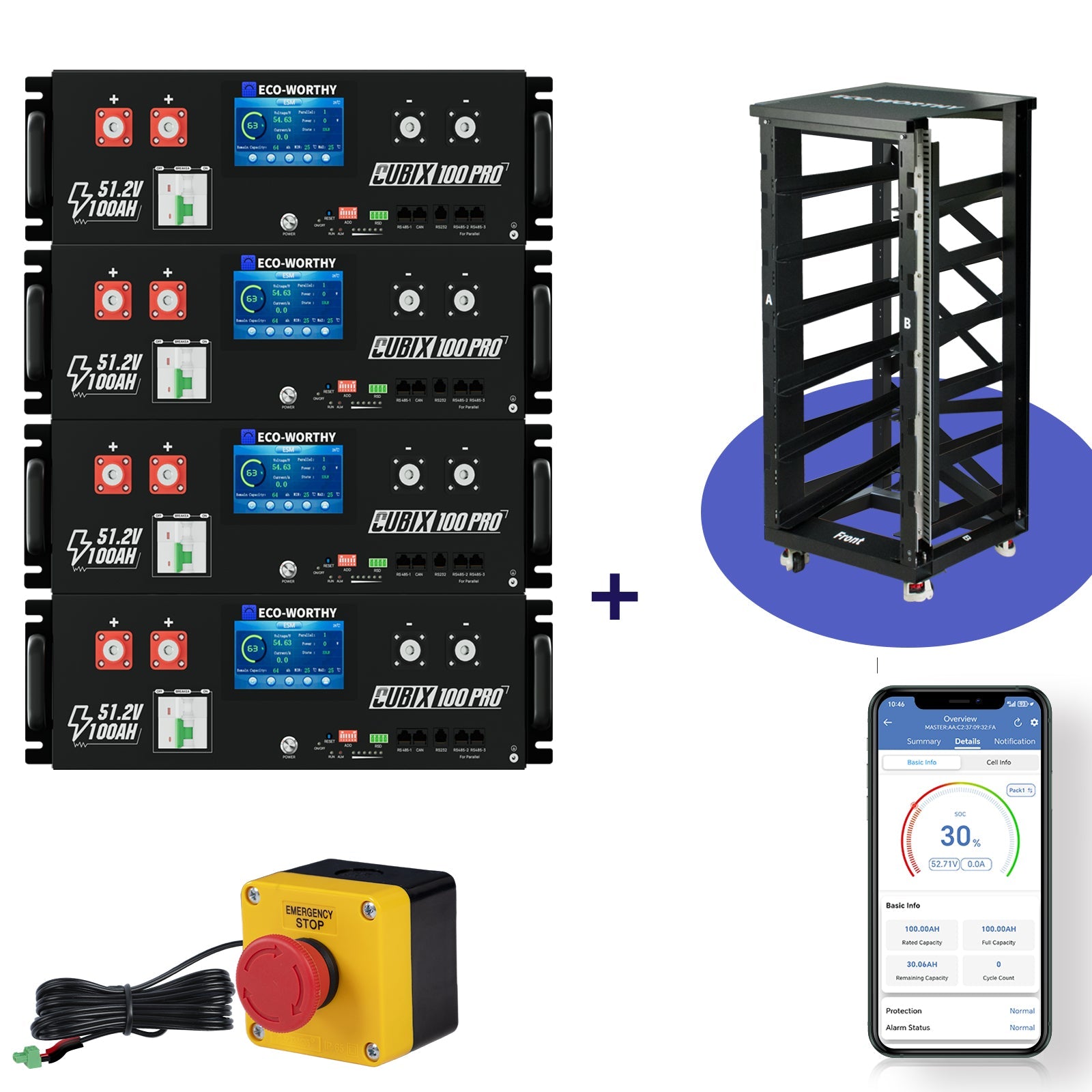 ECO - WORTHY Cubix 100 Pro | 48V 100AH Server Rack Battery | Bluetooth & WiFi | Low - Temp Charge | 10 Years Warranty - lithium battery - ECO - WORTHY