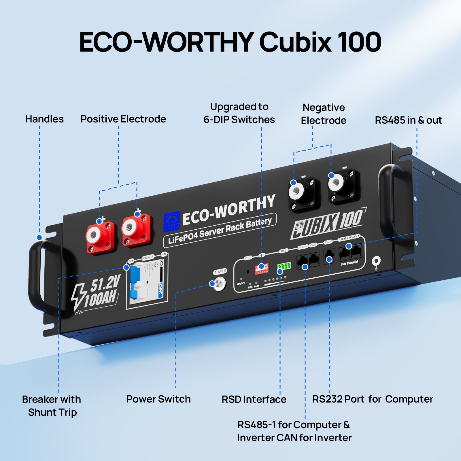 Eco - Worthy Cubix100 48V 100Ah Server Rack Battery | Bluetooth & WiFi | 10 Years Warranty | UL9540 | UL1973 | UL9540A | CEC Listed - lithium battery - ECO - WORTHY
