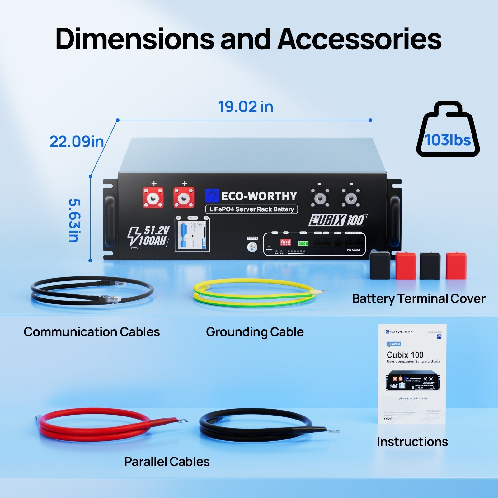 Eco-Worthy Cubix100 48V 100Ah Server Rack Battery | Bluetooth & WiFi | 10 Years Warranty | UL9540 | UL1973 | UL9540A | CEC Listed - lithium battery - ECO-WORTHY