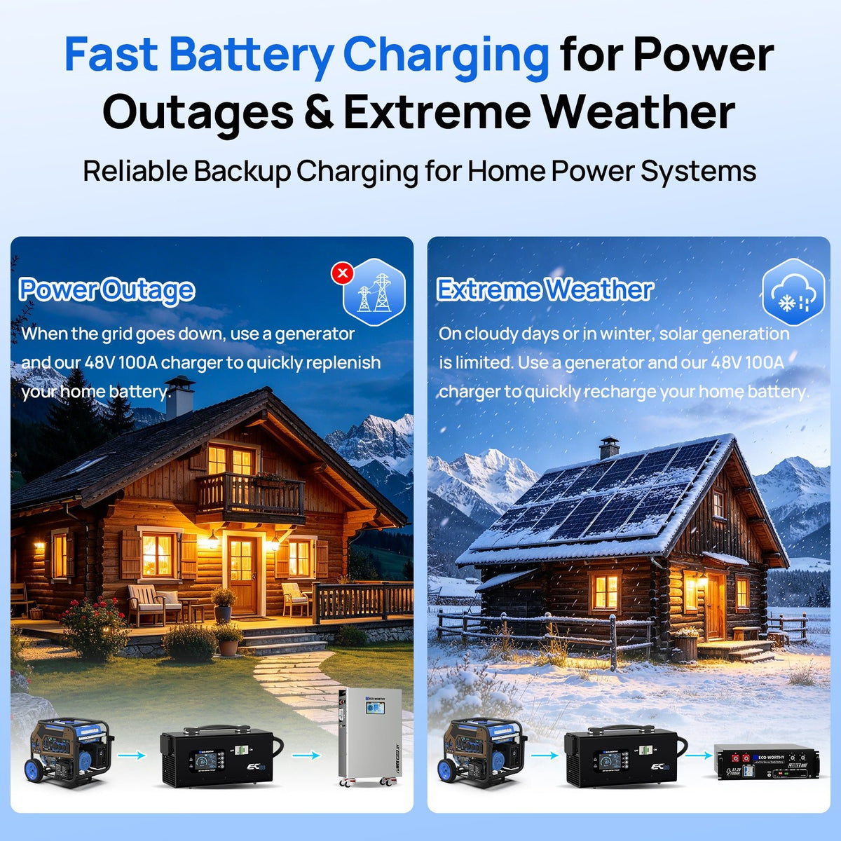 EC100 48V 100A Battery Charger | 5.78KW Max Output | Soft Start |120V 240V AC Input - battery accessories - ECO - WORTHY