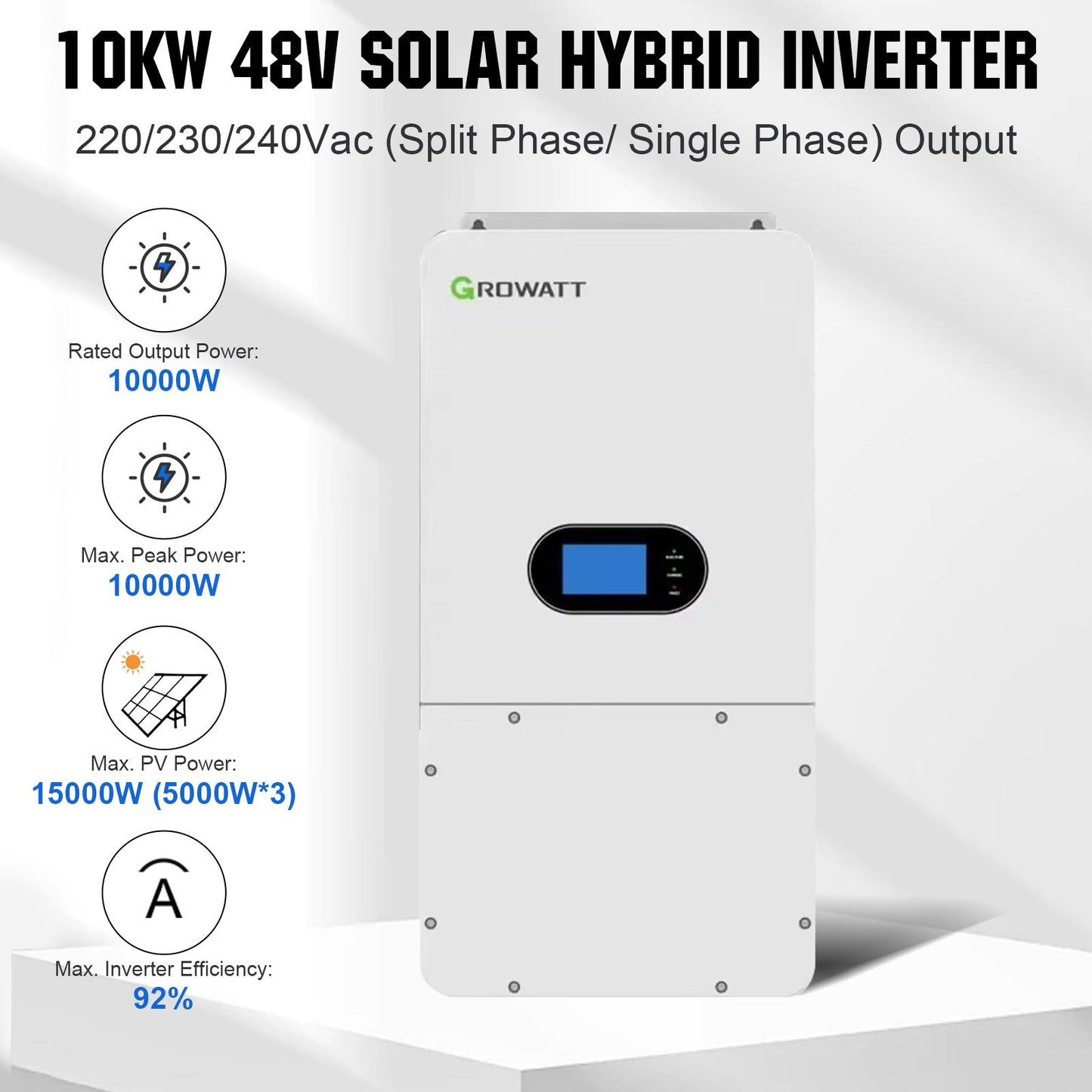 ECO - WORTHY Home Hybrid Solar Power System: 10KW GROWATT 120V/240V Output+ 20.48kWh Lithium Battery (4*48v 100Ah)+ 4920W Solar Panel (12*410W) - kits - ECO - WORTHY