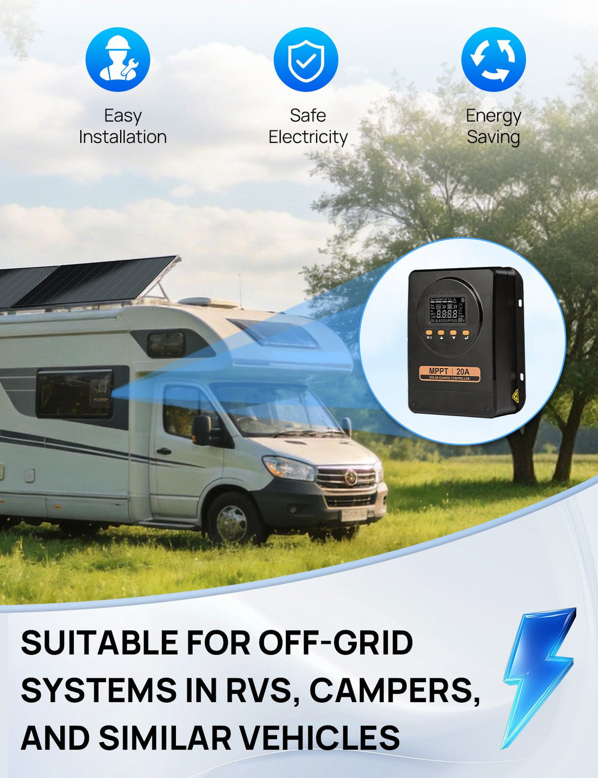 ECO-WORTHY MPPT Solar Charge Controller 12V/24V 20A with Bluetooth - ECO-WORTHY
