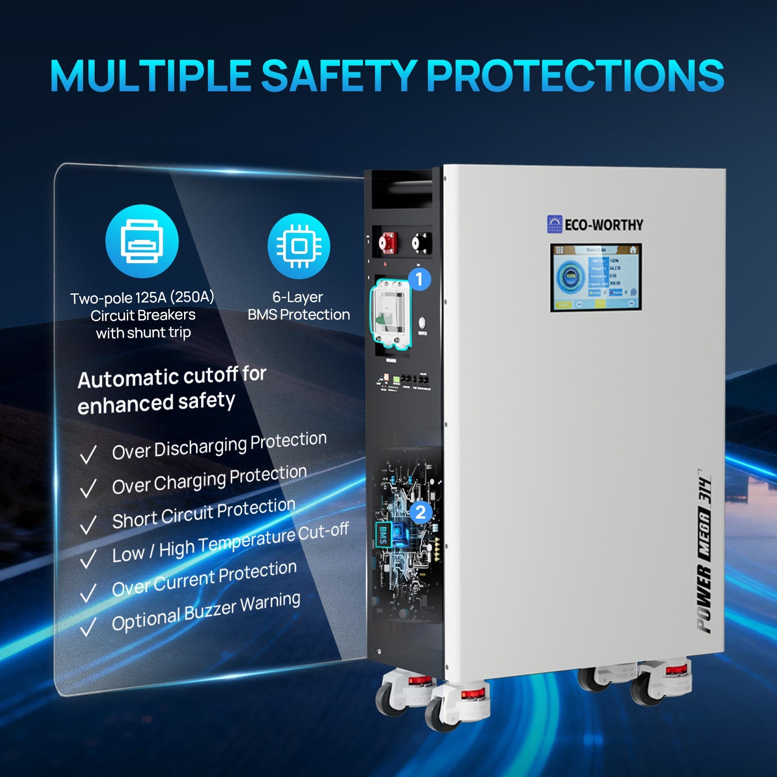 ECO - WORTHY PowerMega 314 Home Backup Power 16.08KWh 51.2V 314Ah Battery+10kW 48V Off Grid Inverter - lithium battery - ECO - WORTHY