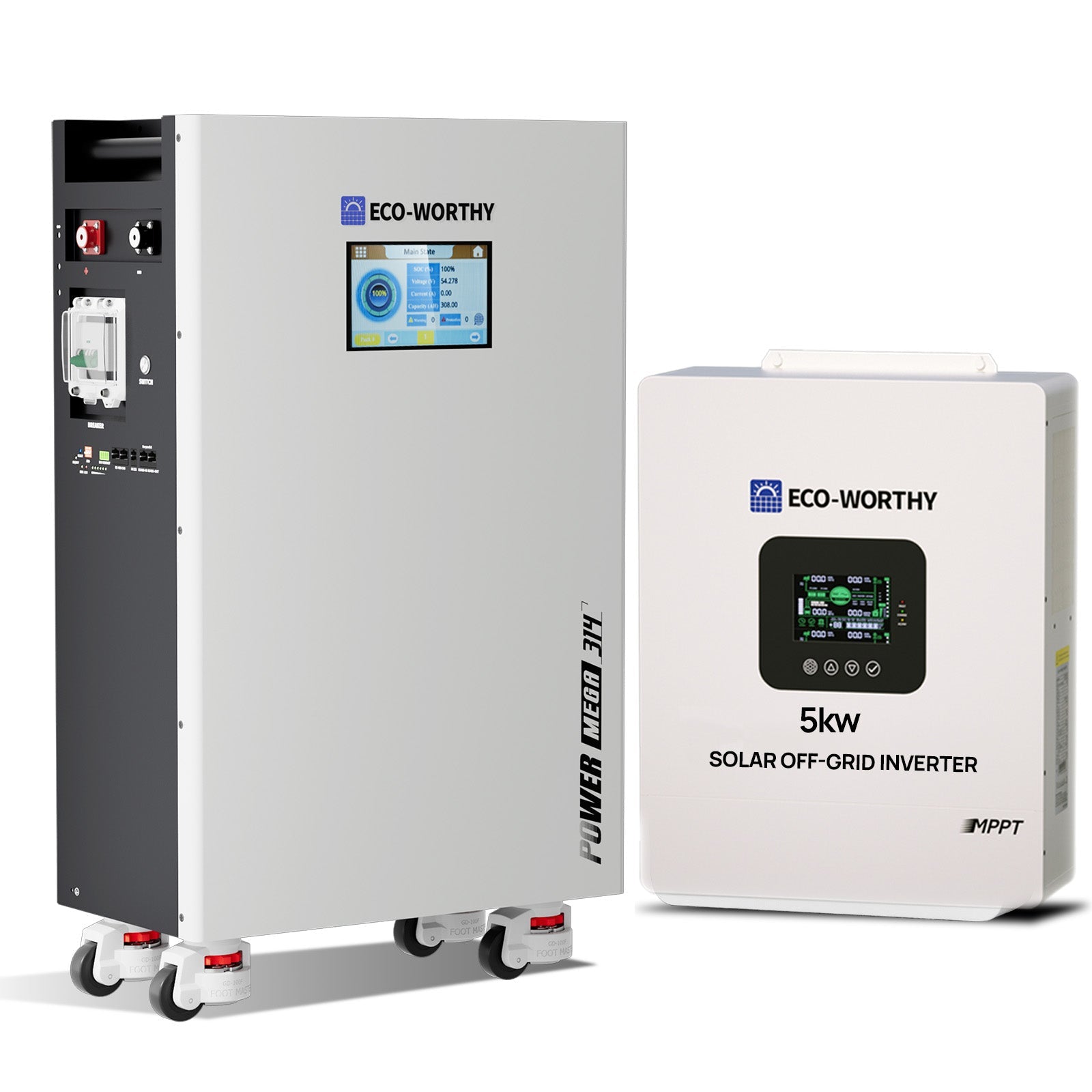 ECO - WORTHY PowerMega 314 Home Backup Power 16.08KWh 51.2V 314Ah Battery+5kW 48V Off Grid Inverter - lithium battery - ECO - WORTHY