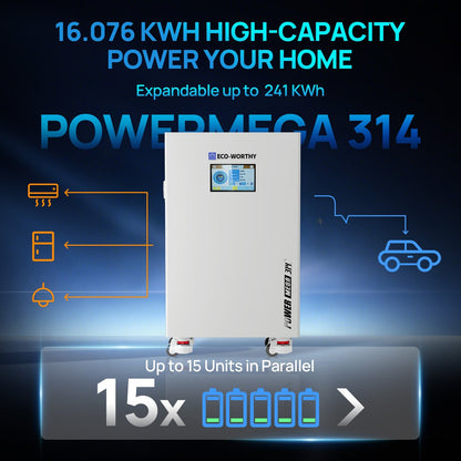 ECO - WORTHY PowerMega 314 Home Backup Power 16.08KWh 51.2V 314Ah Battery+5kW 48V Off Grid Inverter - lithium battery - ECO - WORTHY