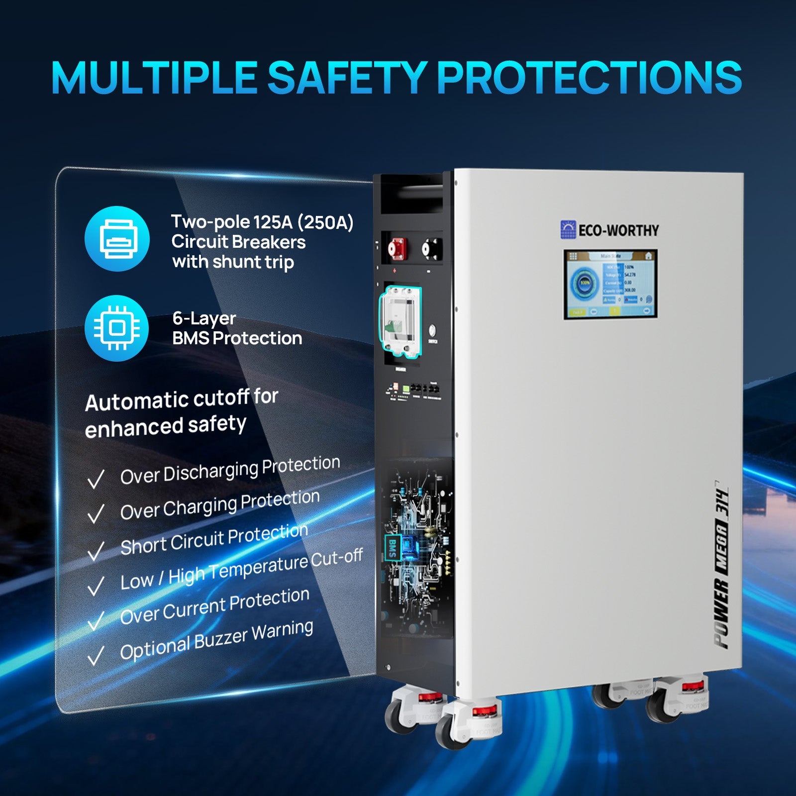 ECO - WORTHY PowerMega | 51.2V 314AH Lithium Battery | Bluetooth & WiFi | Active Balance | 10 Years Warranty - lithium battery - ECO - WORTHY