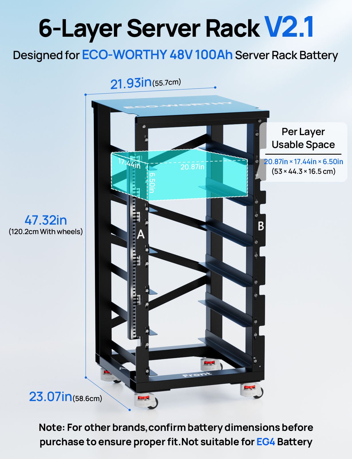 ECO-WORTHY RACK6 V2 I 6-Layer Rack With 600A Busbar| For Server Rack Battery All Versions - lithium battery - ECO-WORTHY