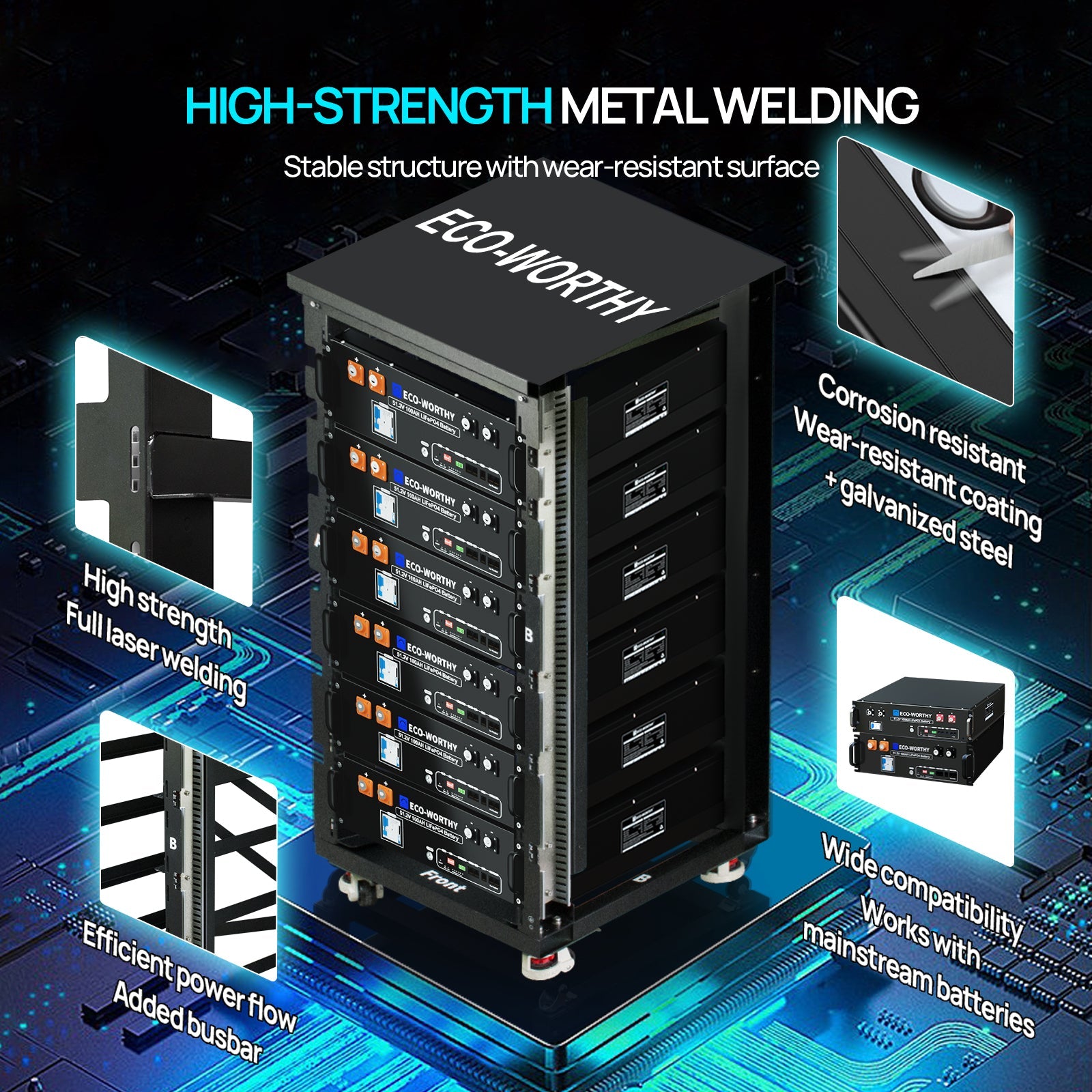 ECO - WORTHY RACK6 V2 I 6 - Layer Rack With 600A Busbar| For Server Rack Battery All Versions - lithium battery - ECO - WORTHY