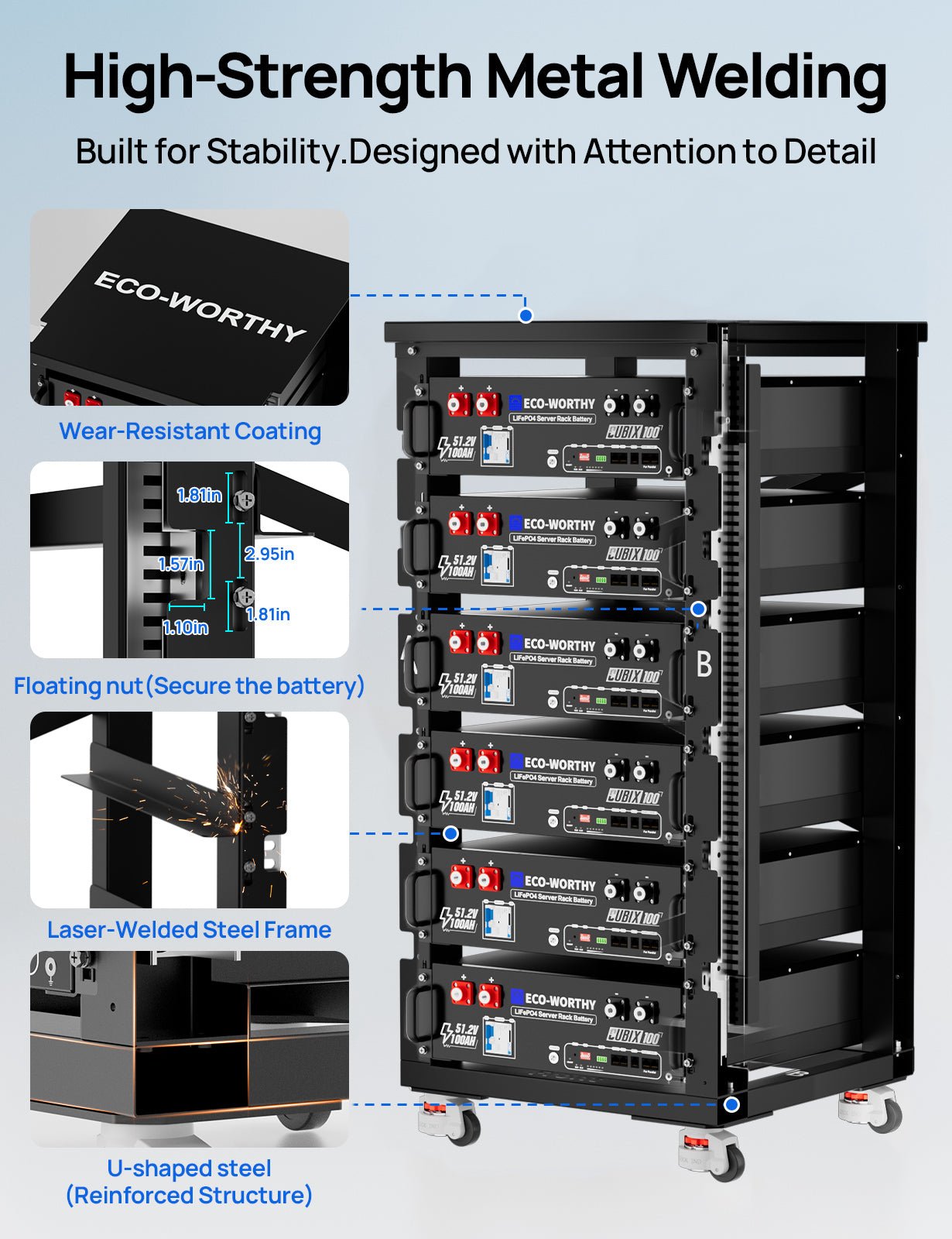ECO-WORTHY RACK6 V2 I 6-Layer Rack With 600A Busbar| For Server Rack Battery All Versions - lithium battery - ECO-WORTHY