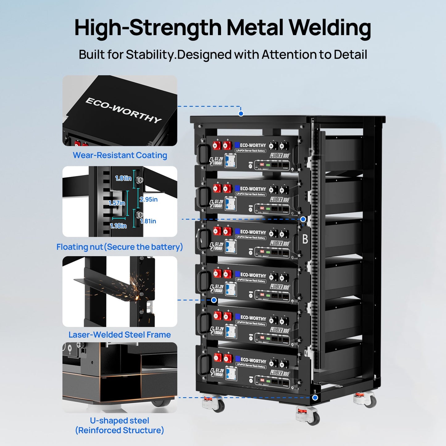 ECO-WORTHY RACK6 V2.1 I 6-Layer Rack With 600A Busbar| For Server Rack Battery All Versions - lithium battery - ECO-WORTHY
