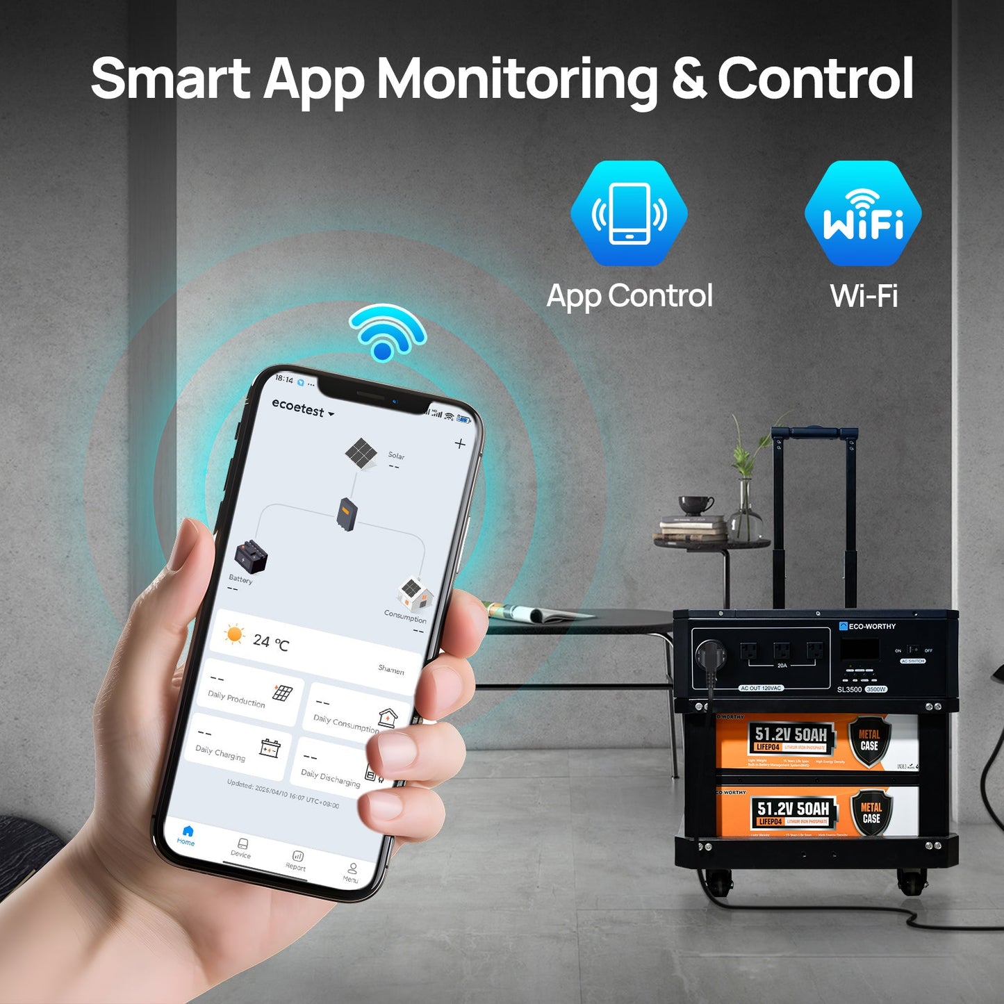 ECO - WORTHY SL3500 Stackable Power Station with 4×200W Portable Solar Panels | 5120 Wh Capacity | Emergency Backup | Portable & Expandable Power & Capacity - ECO - WORTHY