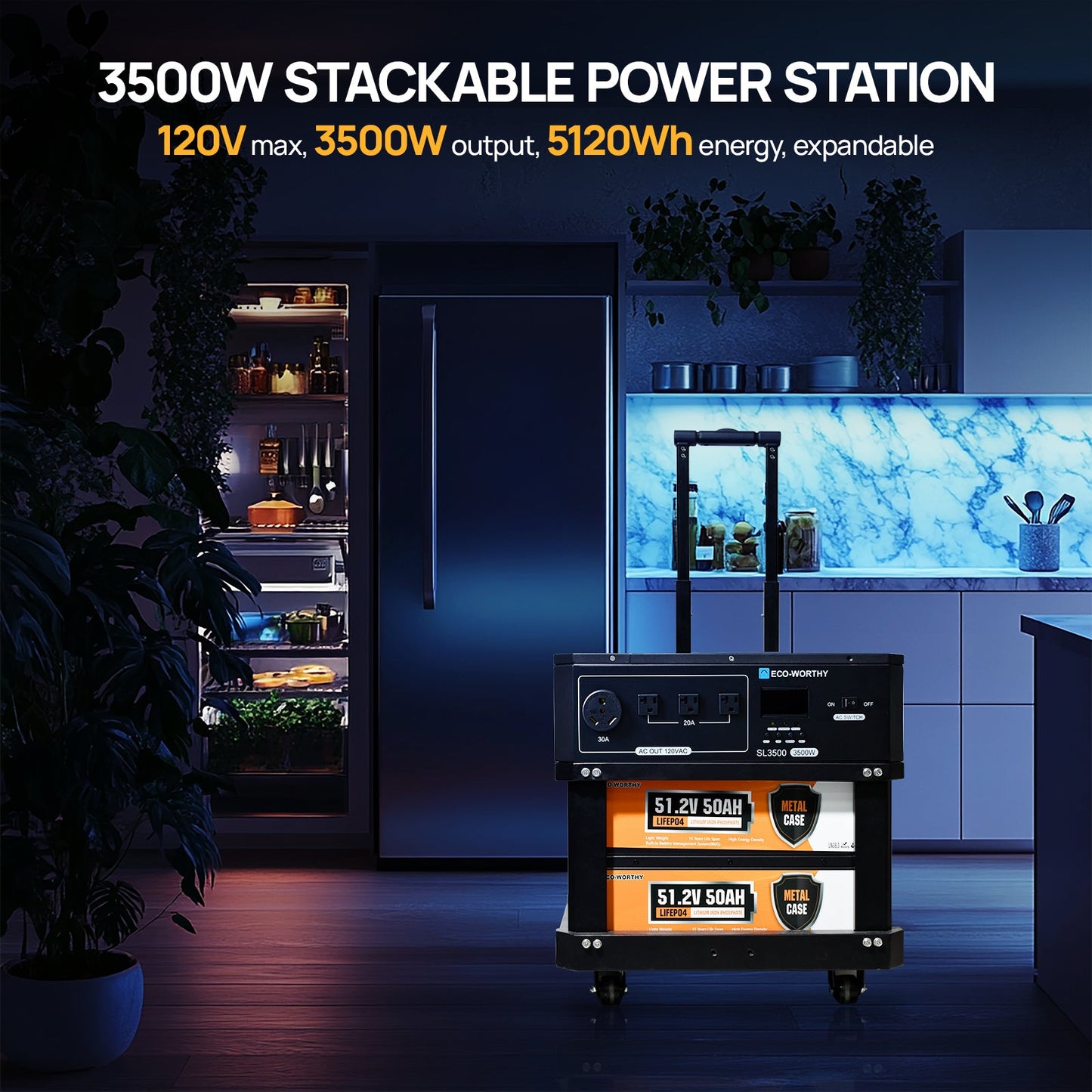 ECO - WORTHY SL3500 Stackable Power Station with 4×200W Portable Solar Panels | 5120 Wh Capacity | Emergency Backup | Portable & Expandable Power & Capacity - ECO - WORTHY