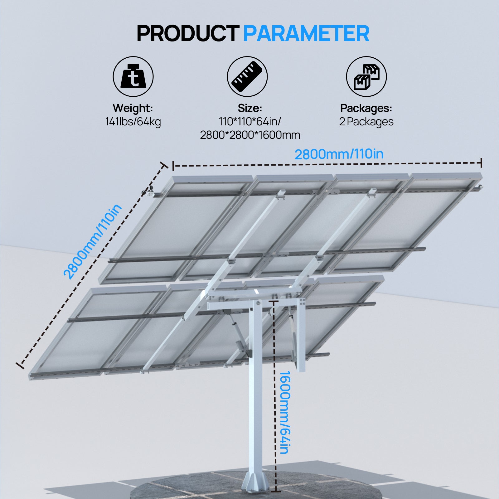 ECO - WORTHY Solar Panel Dual Axis Tracking System (Expanded Version Increase 40% Power) with Tracker Controller - Mounting brackets - ECO - WORTHY
